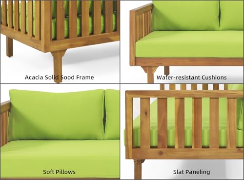 Merax Outdoor 3 Seater Daybed, Acacia Wood Day Bed Couch Sofa with Cushions for Patio Backyard, Garden, Grey