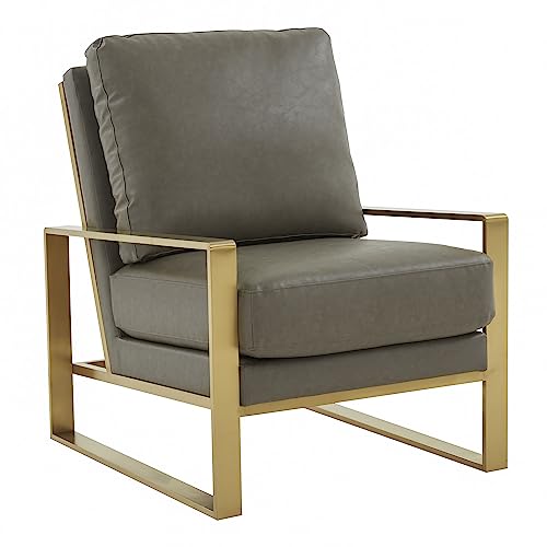 LeisureMod Jefferson Leather Accent Armchair with Elegant Gold Frame Modern Living Room Sofa Chair, White