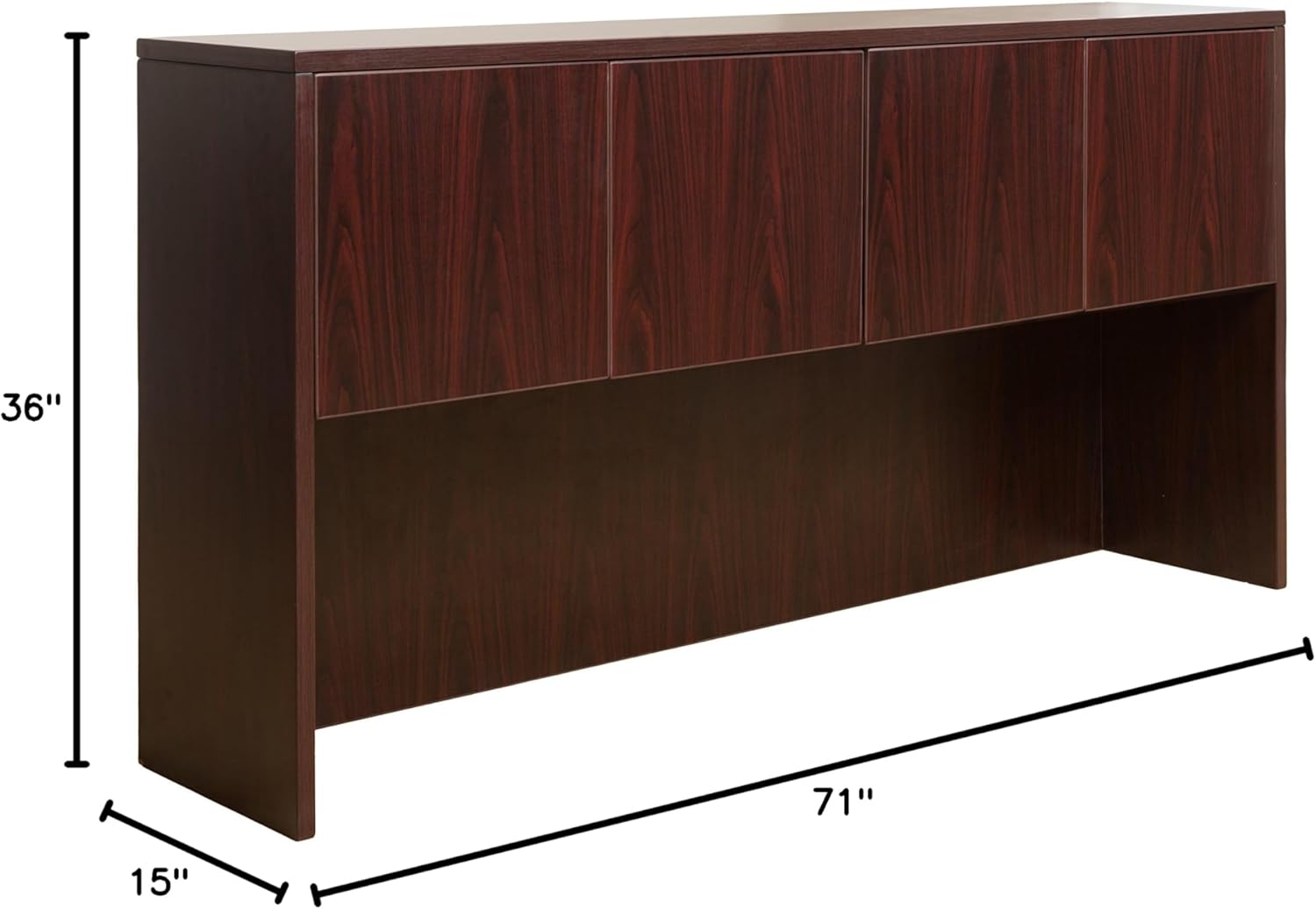 Boss Office Products Holland Series 71" Executive U-Shape Desk with Pedestal File Storage and Hutch, Mahogany