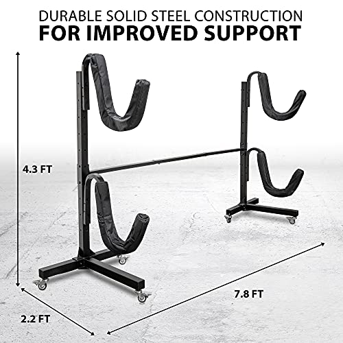 RaxGo Freestanding Kayak Storage Rack, Heavy Duty Storage for Two-Kayak, SUP, Canoe & Paddleboard for Indoor, Outdoor, Garage, Shed, or Dock, Adjustable Height
