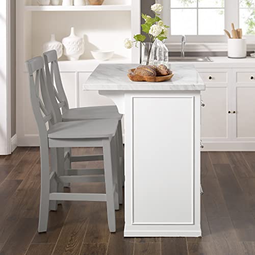 Crosley Furniture Cutler Kitchen Island with Faux Marble Top, White