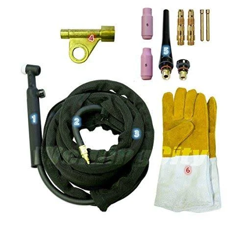 Weldingcity TIG Welding Torch WP-17V-12R (Gas-Valve Head) Complete Ready-To-Go Package Air-Cool 12.5-foot Cable 150Amp