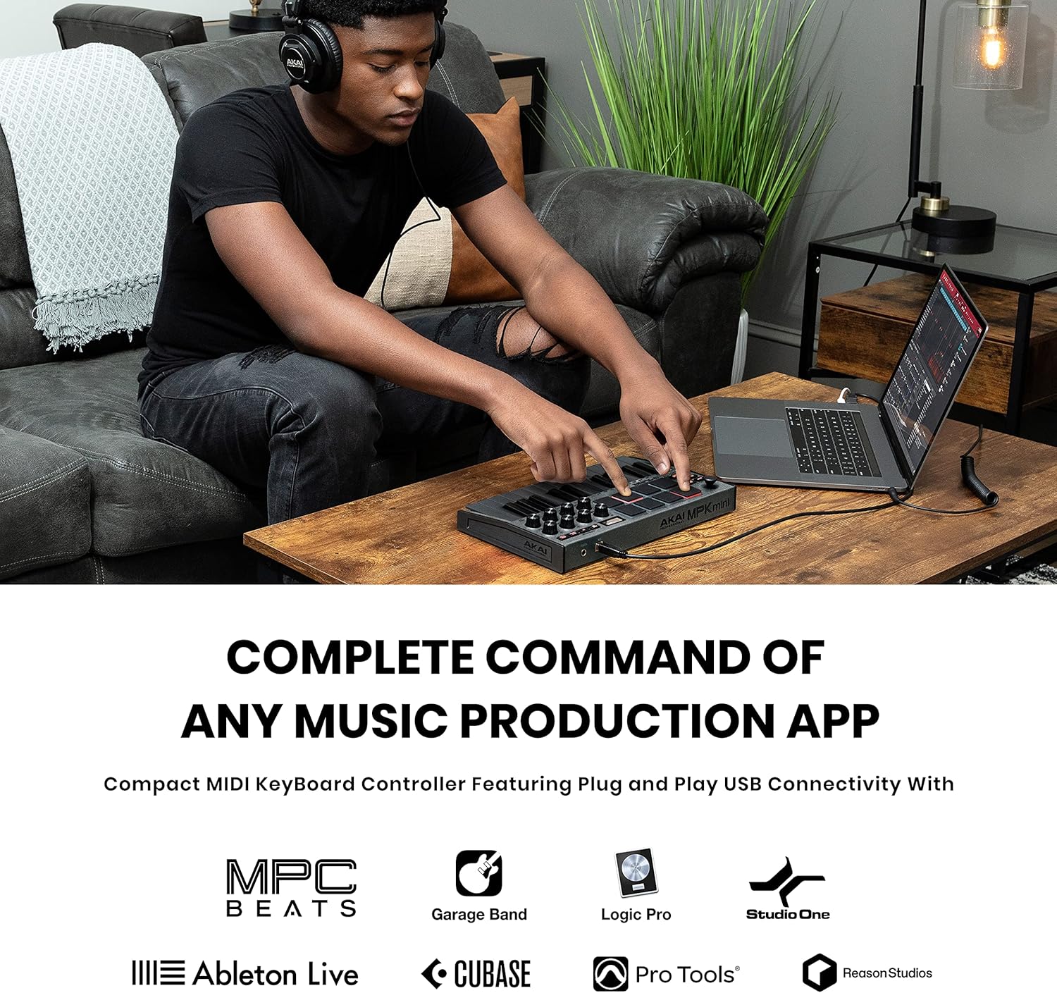 Akai Professional MPC Studio MIDI Controller Beat Maker & Professional MPK Mini MK3-25 Key USB MIDI Keyboard Controller With 8 Backlit Drum Pads, (Grey)