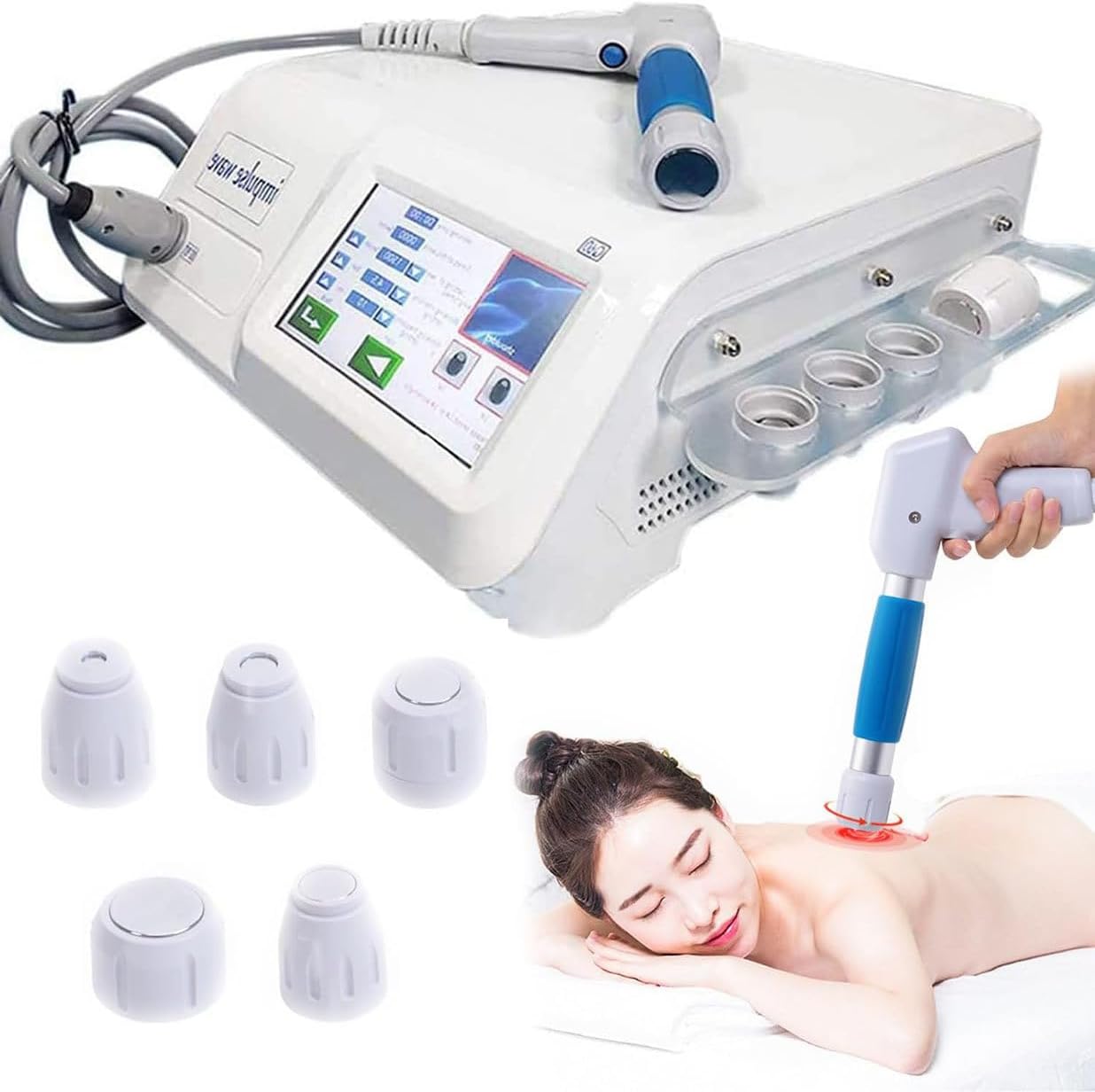 Pneumatic Extracorporeal Shockwave Therapy Machine, Portable Multifunctional Shock Wave Massager with 5 Massage Heads, for Pain Relief Massage