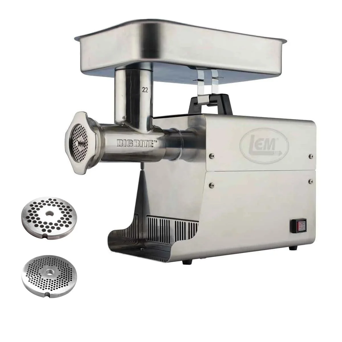 LEM Big Bite Meat Grinder #22 with Premium Salvinox 1/8" and 1/4" Grinder Plates