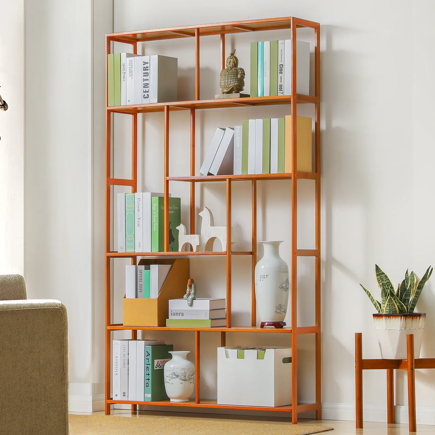 Magshion Bamboo 6 Tiers Modern Bookshelf, Open Bookcase, Books Display Shelf, Brown, for Home