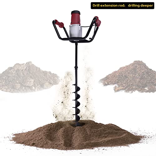 Post Hole Digger, 1500W Electric Post Hole Auger Earth Auger Digging Drill Digging Machine with 4" Digging Auger Bit and Extension Bar Set for Planting, Trenching in Garden