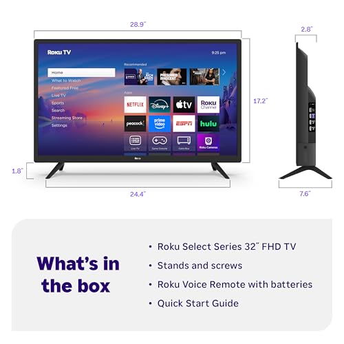 Roku Smart TV 2025 – 40-Inch Select Series, 1080p Full HD TV – RokuTV with Voice Remote – Flat Screen LED Television with Wi-Fi for Streaming Live Local News, Sports, Family Entertainment
