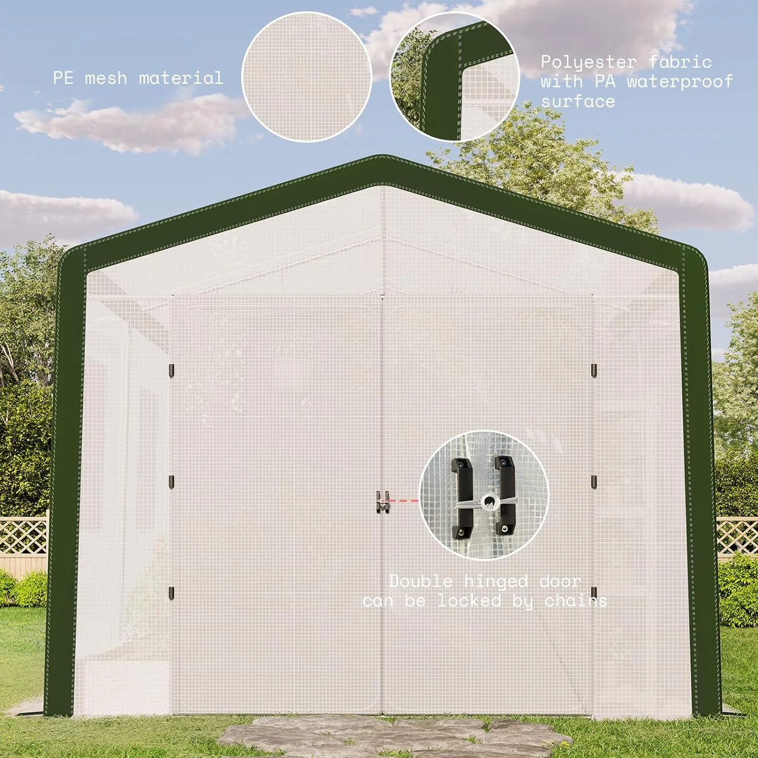 AMERLIFE 30x10x8.5ft Large Tunnel Greenhouse for Outdoors with Hinged Door 6 Vents White/Green