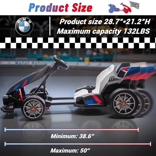 24V 9AH Electric Go Kart with Adjustable Seat, 7.5 MPH Drift Kart for Kids Age 6-12, 2 * 200W Motors, Drift Mode and 2 Speed, Licensed BMW (Grey)