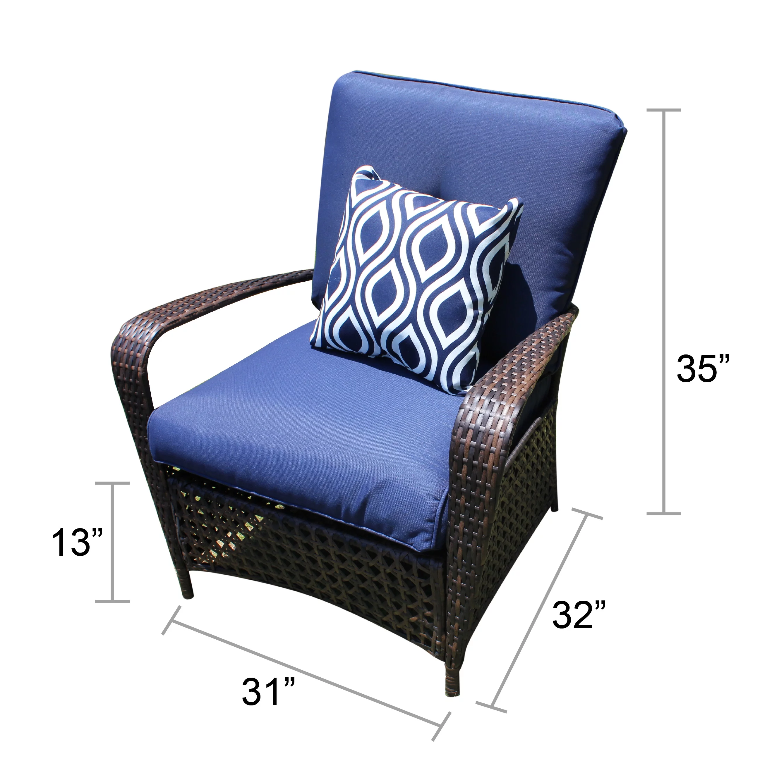Belle Patio Amber 4 Piece Wicker Outdoor Patio Furniture Conversation Set with 4 Seats, Tempered Glass Table Top, Navy Cushions