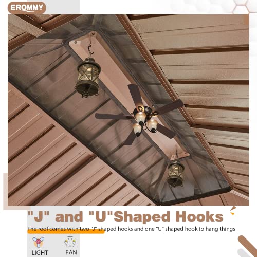 EROMMY 14'x20' Hardtop Gazebo Double Roof Galvanized Steel Canopy Outdoor Aluminum Frame Permanent Metal Pavilion with Netting and Curtains for Patio Backyard Deck and Lawns