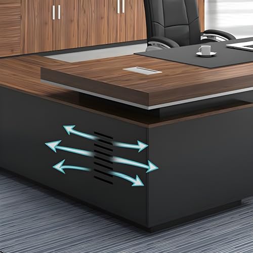 Modern L-Shape Executive Desk, Brown Pedestal Executive Desks with Storage and Cable Management, Manufactured Wood Computer Desk Office Desk 79" L x 63" W x 29.5" H - Left Hand Return