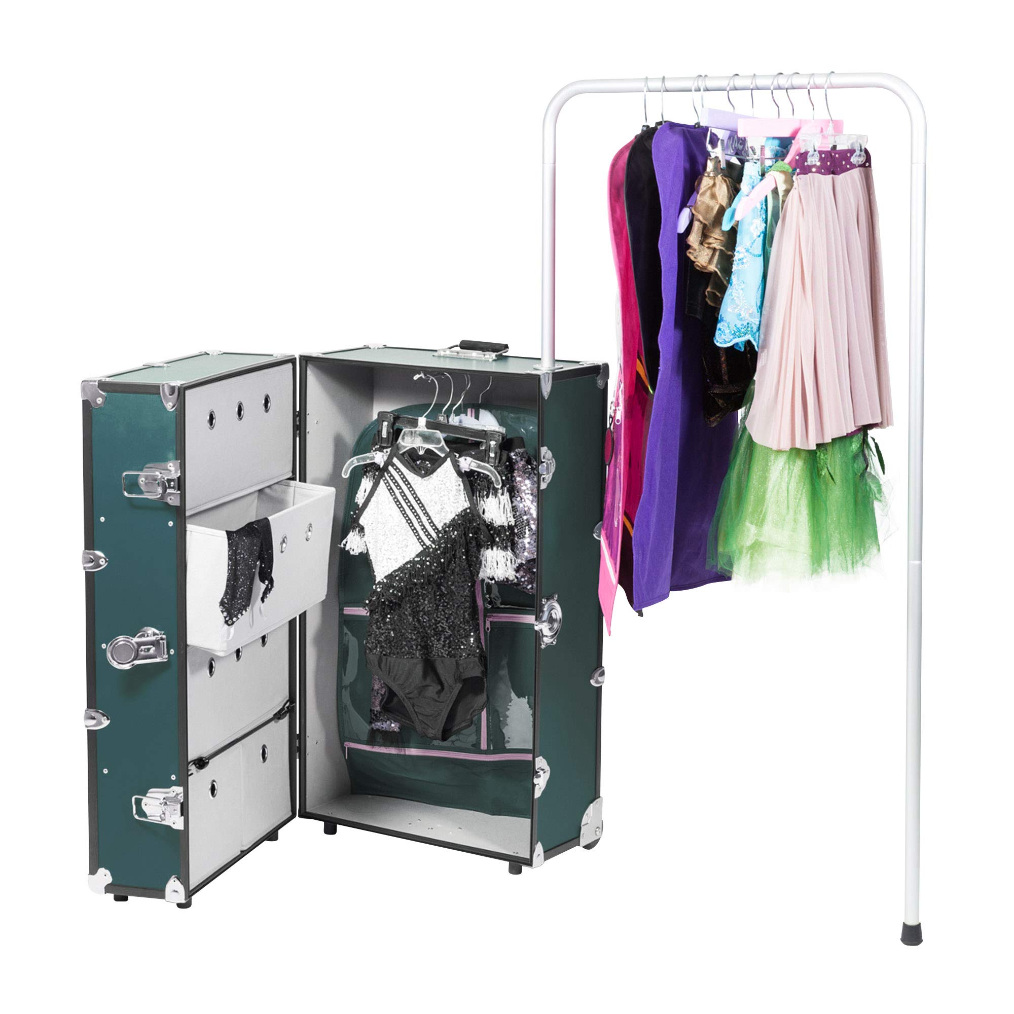 Rhino Trunk & Case Dance Star Wardrobe Travel Trunk with Mounted Wheels, Competitions, Recitals, & Long Trips 35"x21"x16" (Forest Green)