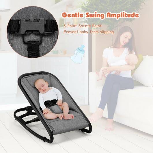 2-in-1 Adjustable Baby Bouncer and Rocker, Gray