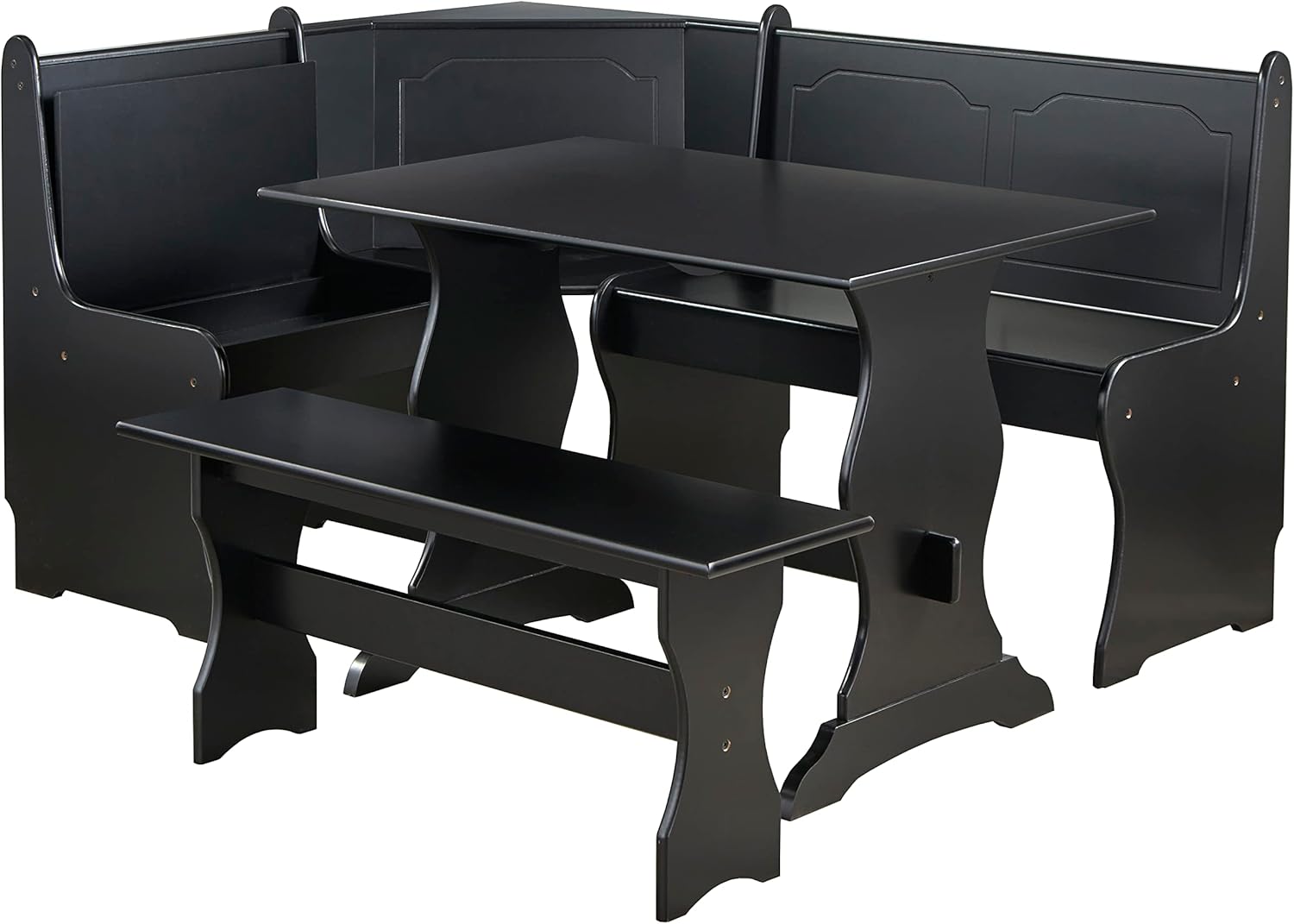 Traditional Style 3-Piece Nook Corner Dining Set with Hidden Storage Under The Seats, for Small Spaces, Includes 1 Table and Benches, Black