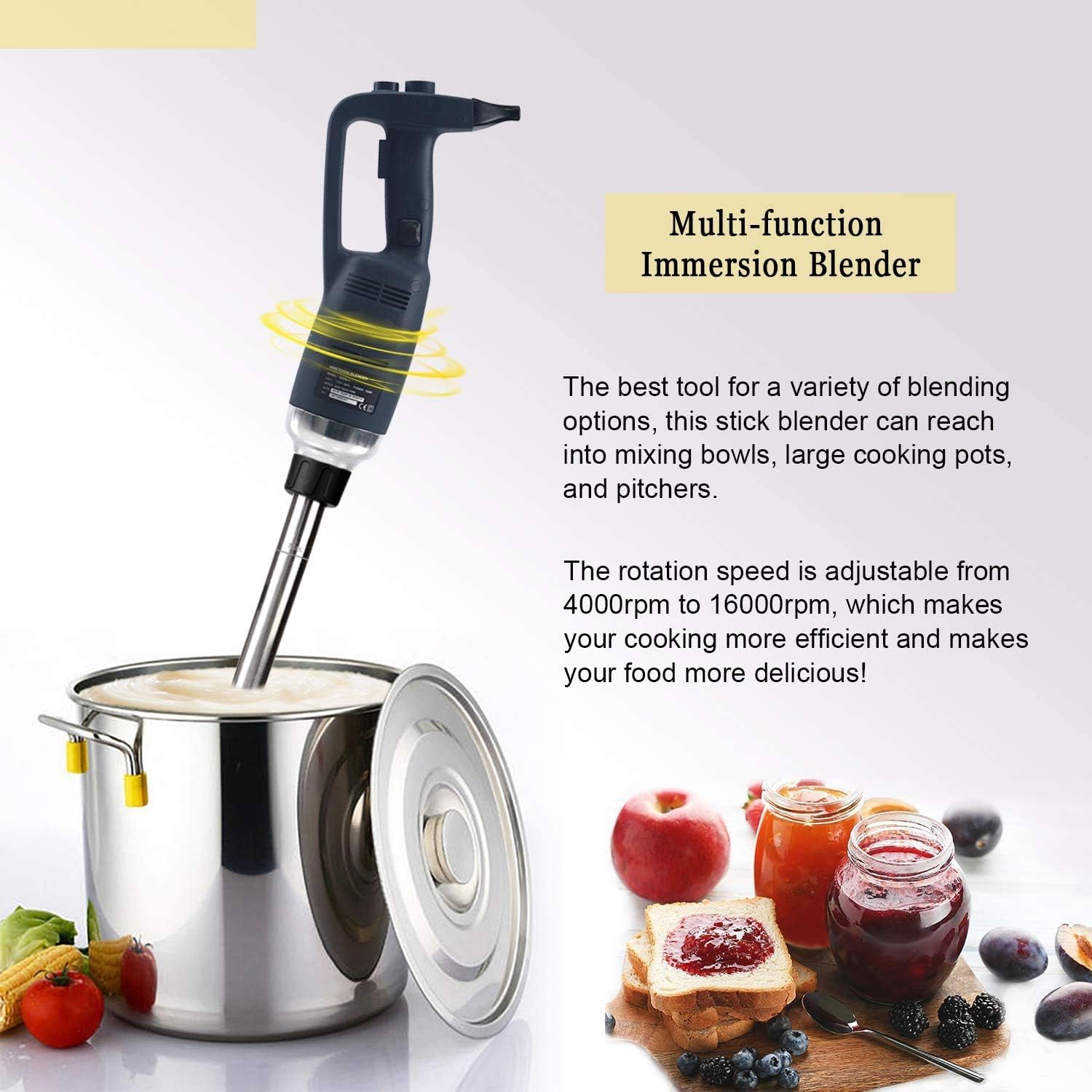 Li Bai 10 in Heavy Duty Big Stix Immersion Blender Handheld Kitchen, Hand Blenders for Kitchen, Commercial Mixer Electric, 500W Removable Shaft 2500rpm to 15000rpm, Emulsifier Blender Handheld