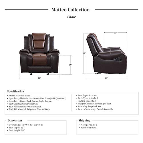 Lexicon Reclining Living Room Set, Manual Reclining Sofas, Couches for Living Room, includes Reclining Sofa, Double Gliding Loveseat and Glider Recliner, 3-Piece Set, Two-Tone Grey