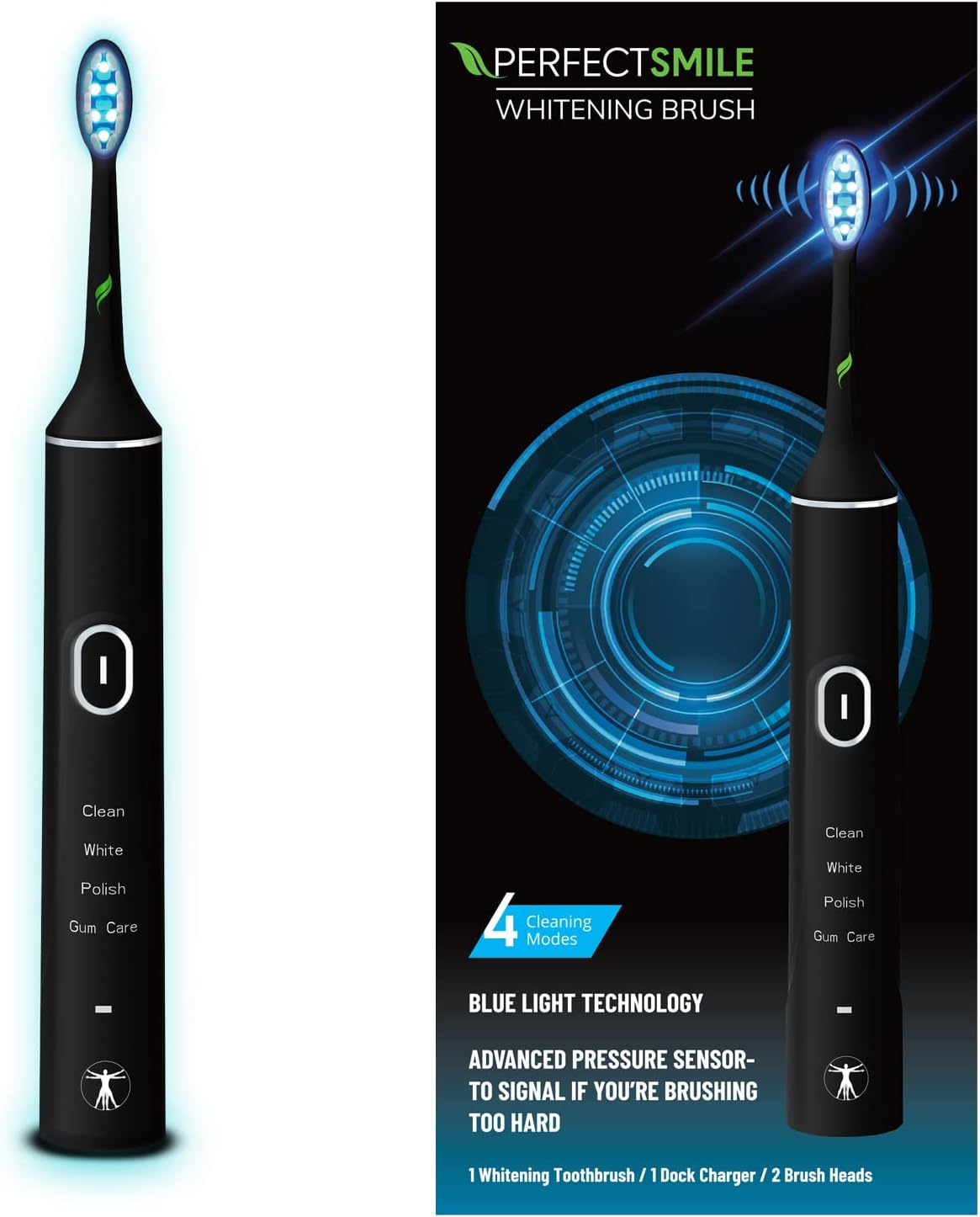 CRI Naturals Perfect Smile Whitening Electric Toothbrush, Gets Teeth 3 Shades Whiter in 7 Days, Clinically Tested & Dentist Approved, LED Technology with 4 Brushing Modes