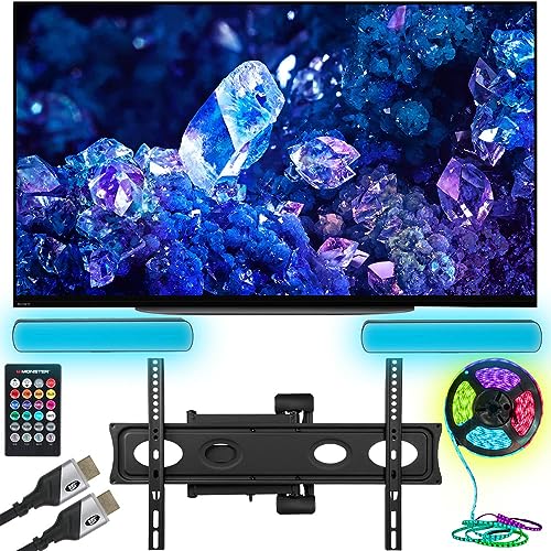 Sony XR42A90K Bravia XR A90K 42" 4K HDR OLED Smart TV Bundle with Monster TV Full Motion Wall Mount for 32"-70" with 6 Piece Sound Reactive Lighting Kit