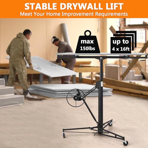 Drywall Lift 11FT, 150LBS Heavy Duty Sheetrock Lift, Drywall Lift Panel Hoist, 360° Adjustable Drywall Jack Lift for Ceiling, Drywall Lifter for Home Improvement, Classic Black