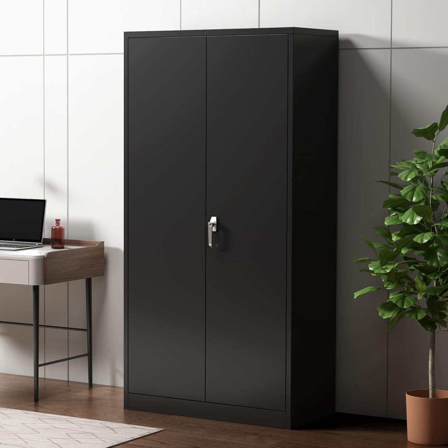AOBABO Metal Storage Cabinet, 72 Inches Locking Steel Storage Cabinet for Office and Home, Tall Black Storage Cabinet with 4 Adjustable Shelves, Assembly Required