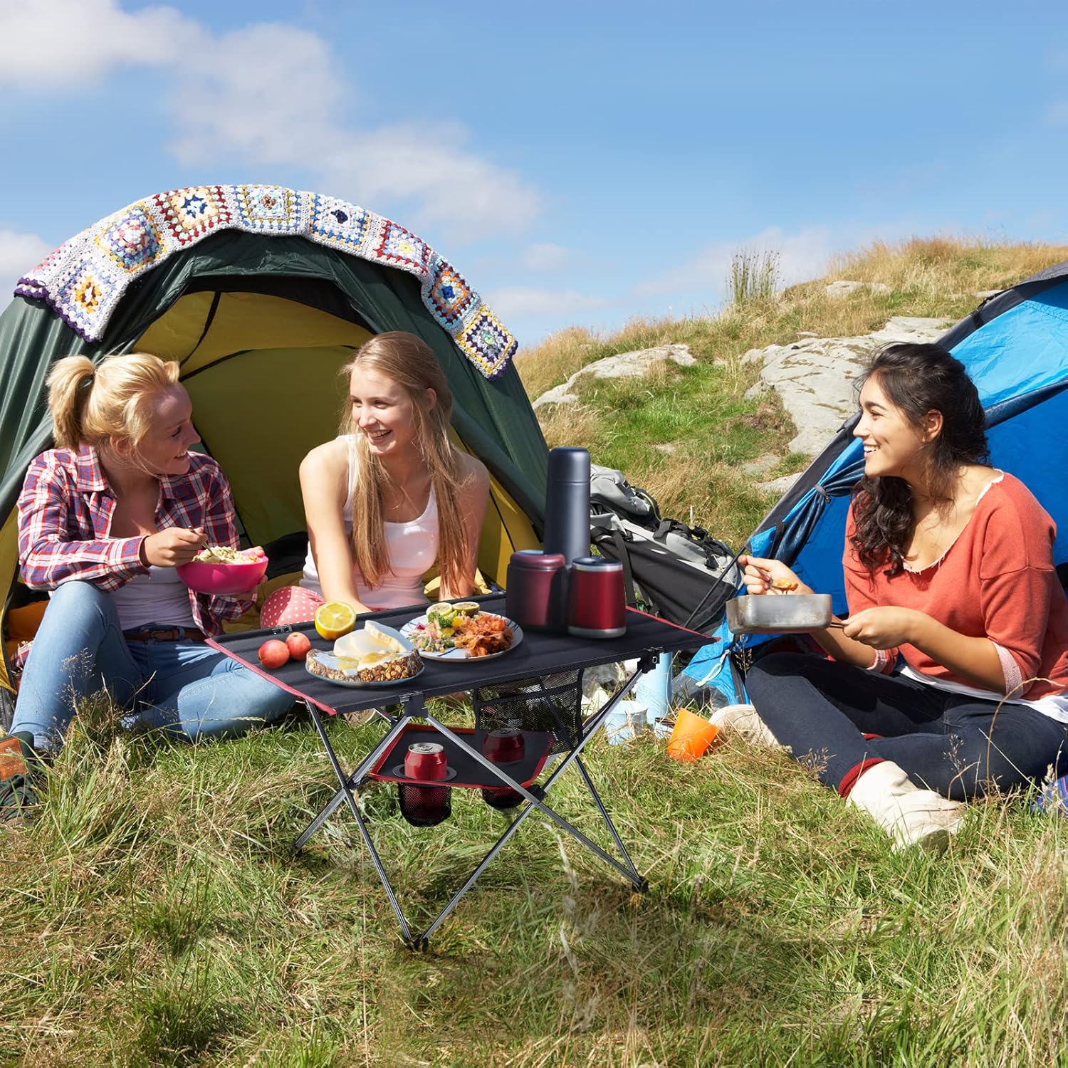 Outdoor Folding Camping Table Lightweight: Portable Camp Table with Cup Holders and Carrying Bags Outside Camping Tables That Fold Up Lightweight for Outdoor Picnic Beach Hiking Travel Fishing Medium
