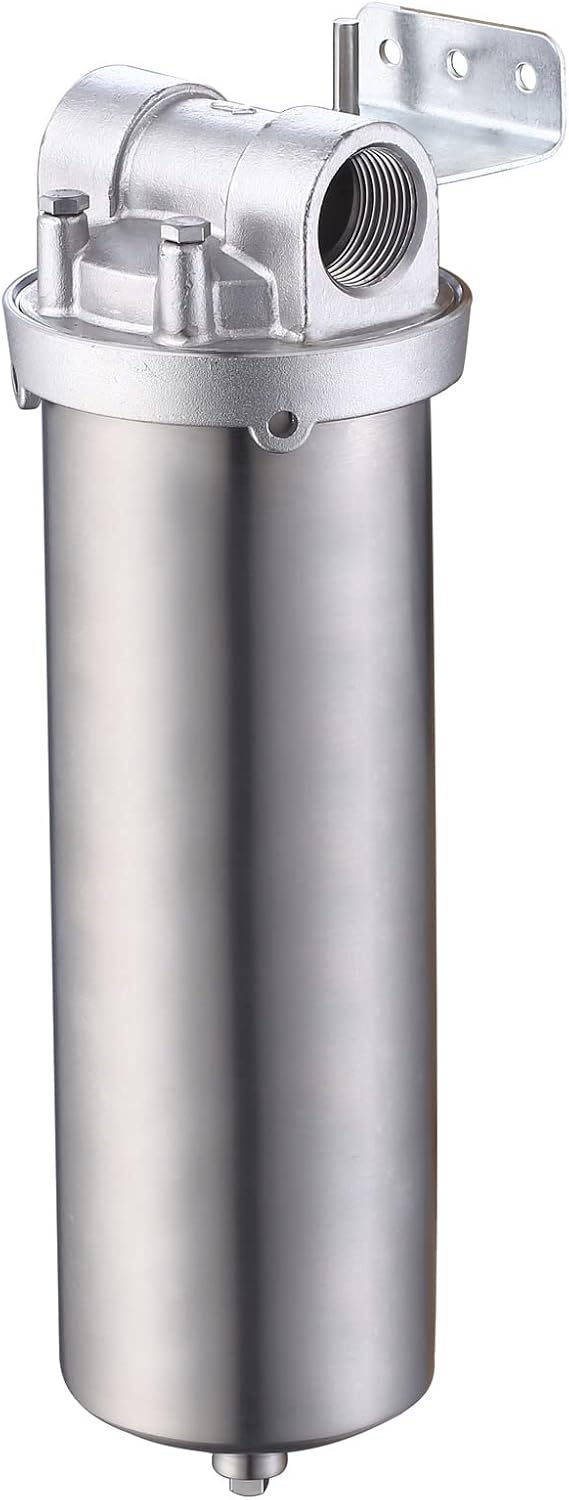 Amwater NSF/ANSI 42 Certification Stainless Steel 10"Filter Housing,1/2NPT Water Filter Housing/Filter Cartridge10”Length,2.5"OD(25 Micron)
