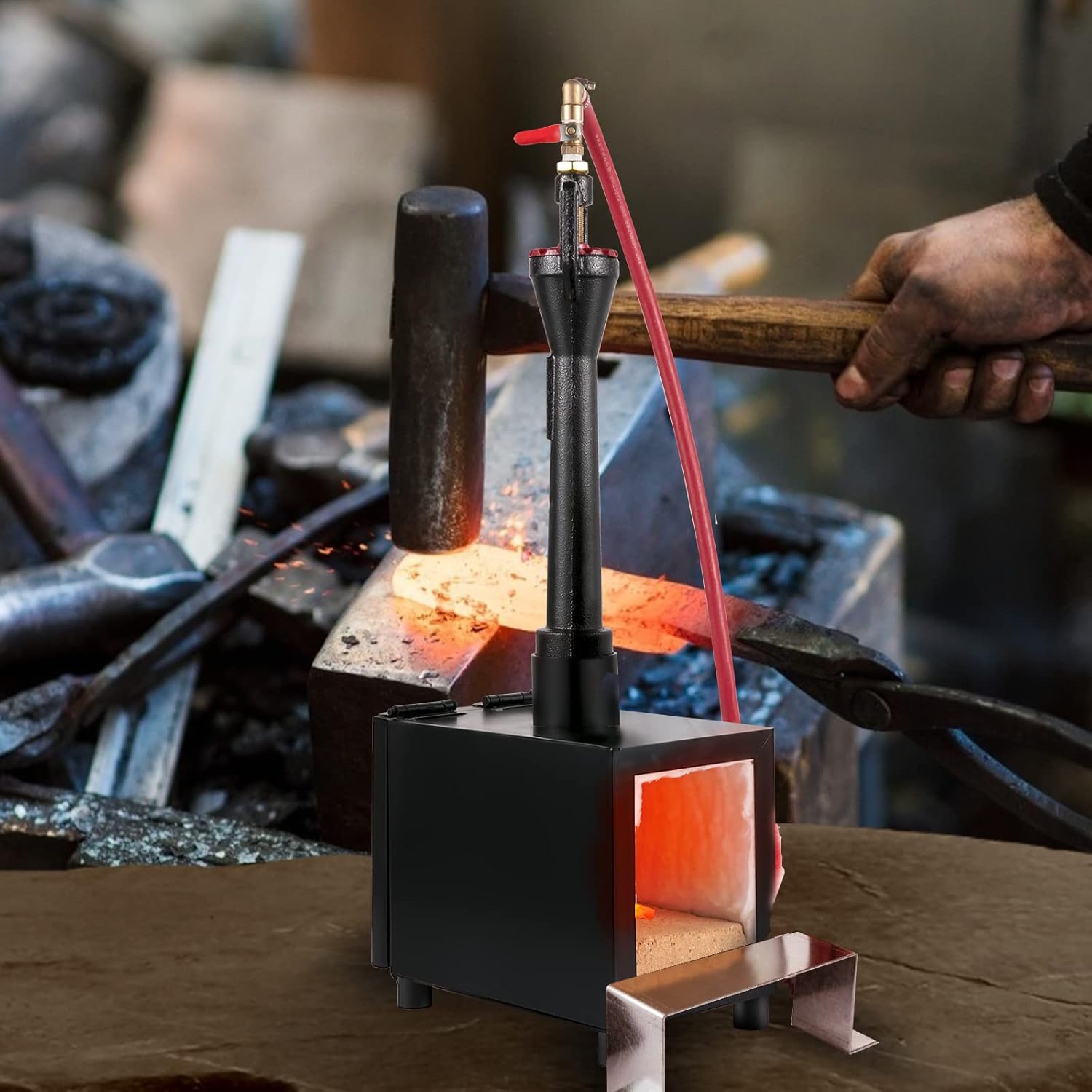 VEVOR Propane Gas Forge Single Burners with Single Durable Door, Blacksmithing Forge Square Large Capacity, Square Propane Burner Forge for Knife and Tool Making