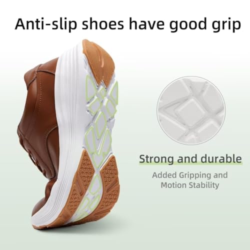 OrthoComfoot Mens Orthopedic Leather Dress Shoes, Comfortable Arch Support Walking Shoes for Plantar Fasciitis, Orthotic Non-Slip Casual Thick Sole Sneakers for Foot and Heel Pain