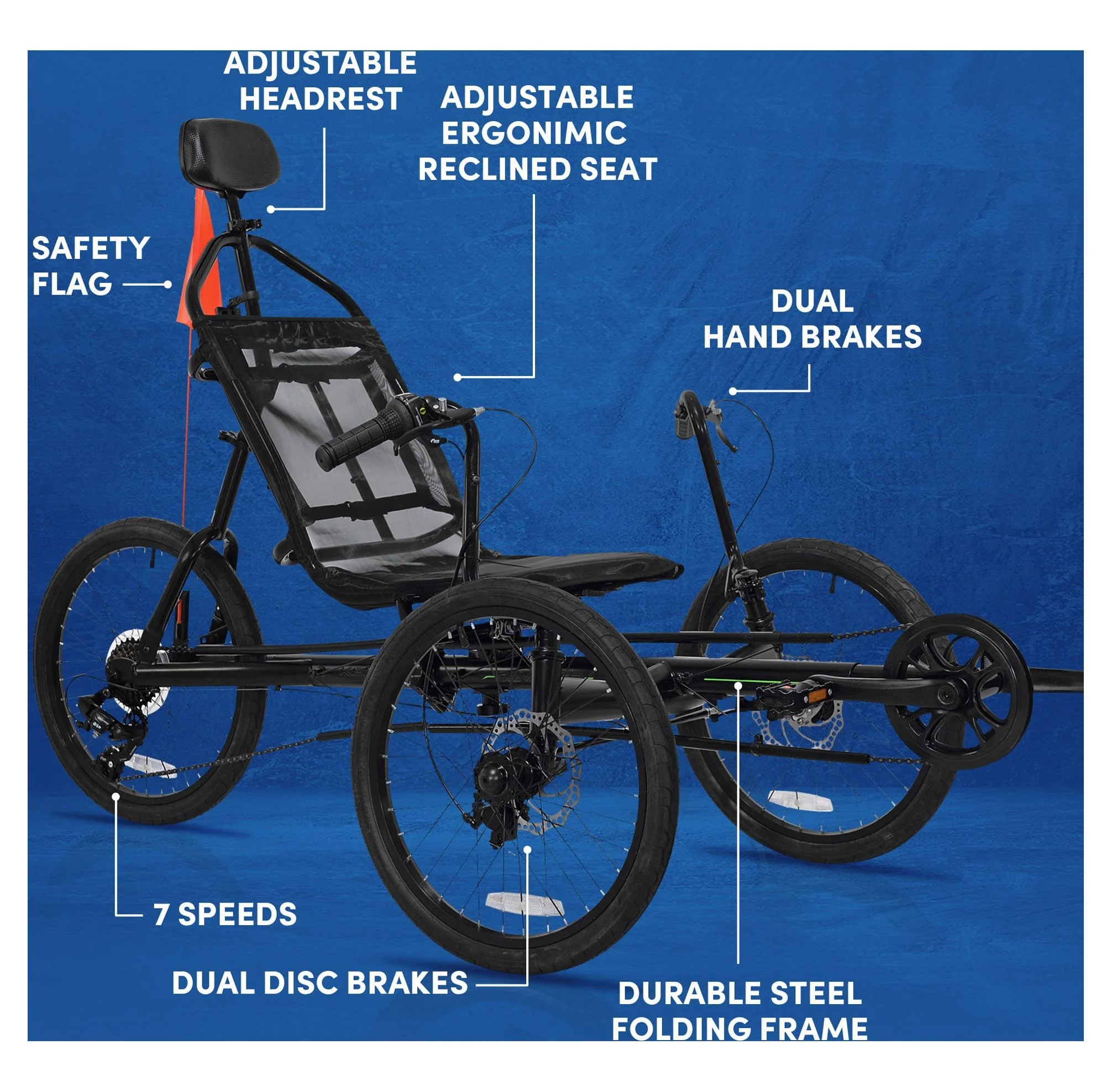 Kent 20" Unisex Cavalier Recumbent 3-Wheel Bike / Trike, Black