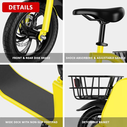 Electric Scooter for Adults, Foldable E Scooter with Seat & Carry Basket, 450W Foldable 36V Battery E-Scooter for Adults 15.5MPH, 20 Miles Range, Max Load 265LB, LCD Display