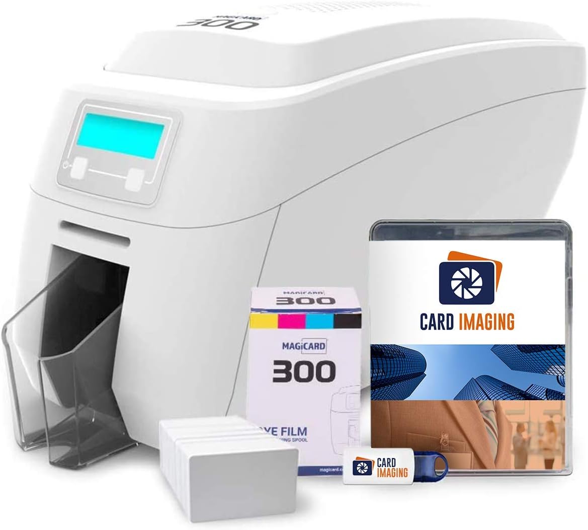 Magicard 300 Single Side ID Card Printer & Supplies Bundle Badge Maker Machine (3300-0001)