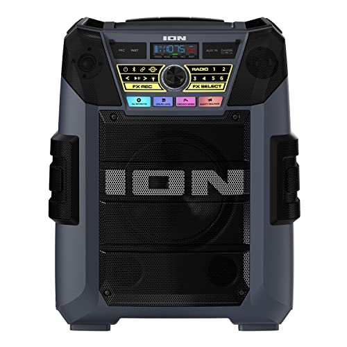 ION Block Rocker - Portable Bluetooth Outdoor Party Speaker with Karaoke Microphone, Battery, 4 Speakers, Radio, USB Port, App, Water-Resistant, 120W
