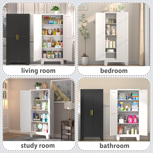 75.2" Tall Metal Pantry Cabinet, Storage Cabinets with 4 Door and 4 Adjustable Shelves, Black Kitchen Pantry Storage Cabinet, Freestanding Cupboard for Kitchen Dining Room Living Room Bathroom