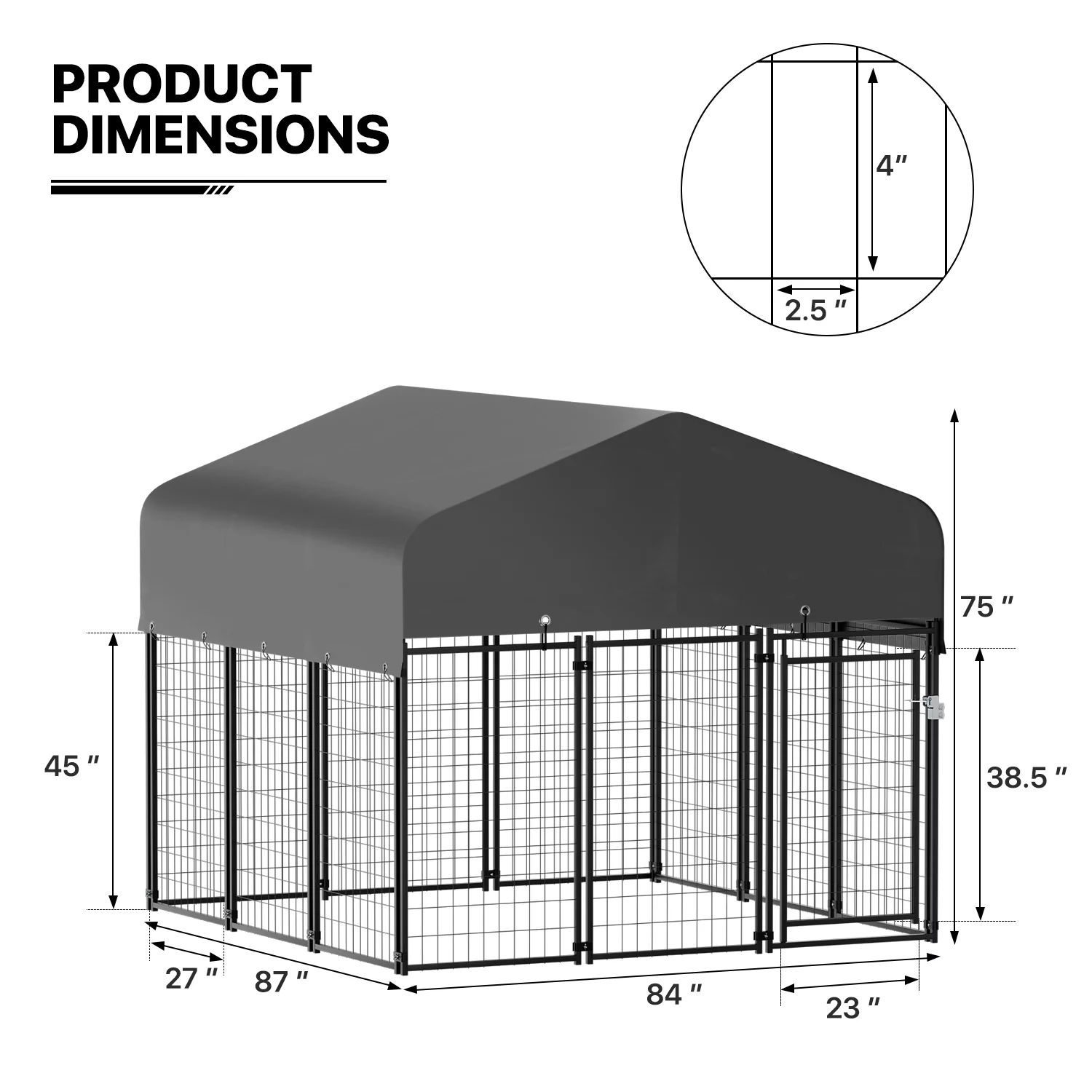 MoNiBloom 4ft x 4.25ft x 4.5ft Outdoor Dog Kennel with UV Protection Waterproof Cover and Roof, 8 Panels Welded Dog Pen Dog Playpen Dog Enclosure for Medium Dogs