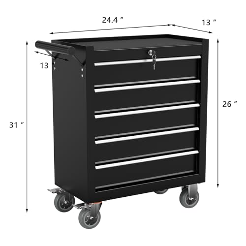 4-Drawer Rolling Tool Chest Toolbox,Tool Chest with Wheels,Tool Storage Cabinet with Locking System,Tool Box Organizer for Garage,Warehouse, Workshop (Black, 4-Drawers)