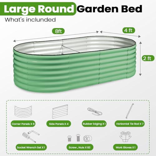 Raised Garden Bed 8x4x2FT, Galvanized Metal Raised bed Outdoor Deep Root Large Planter Box for Vegetables, fruit, Herbs, and Succulents(Forest Green)