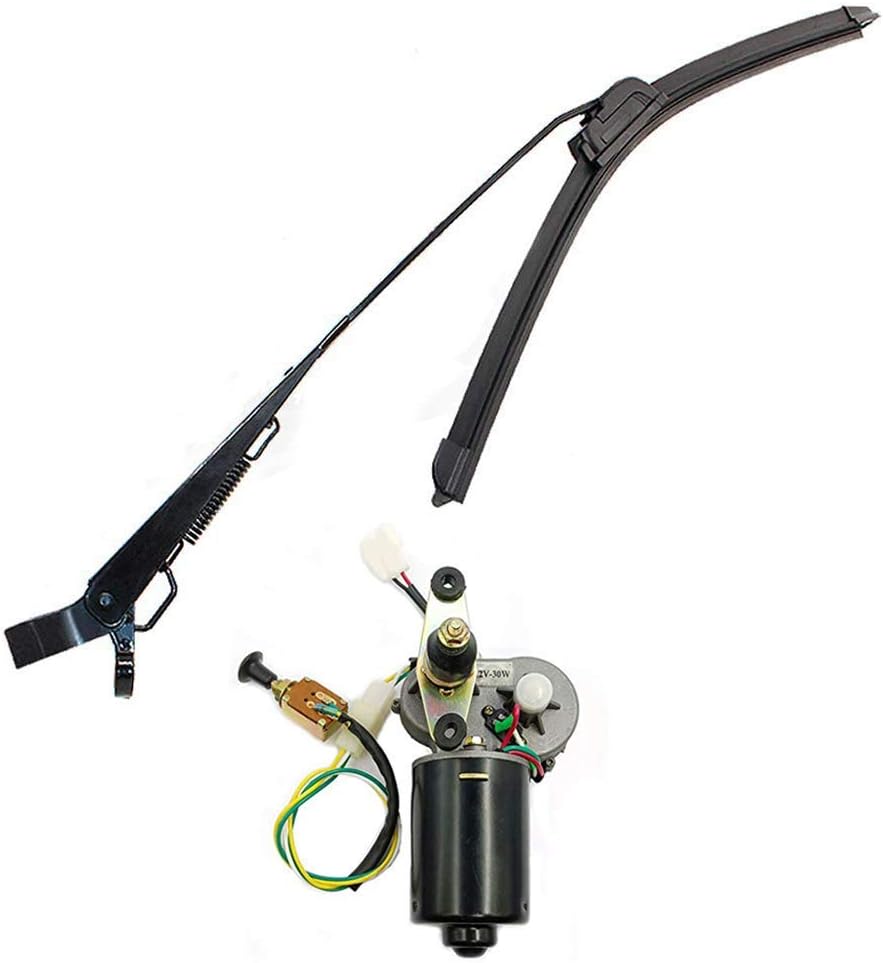 Qarmar Universal 12V Electric Wiper Motor Assembly Universal UTV Hard Coated Polycarbonate Windshield Wiper Arm Wiper Blade Motor Kit with Automatic Return Function （350mm/400mm） Pack of 2