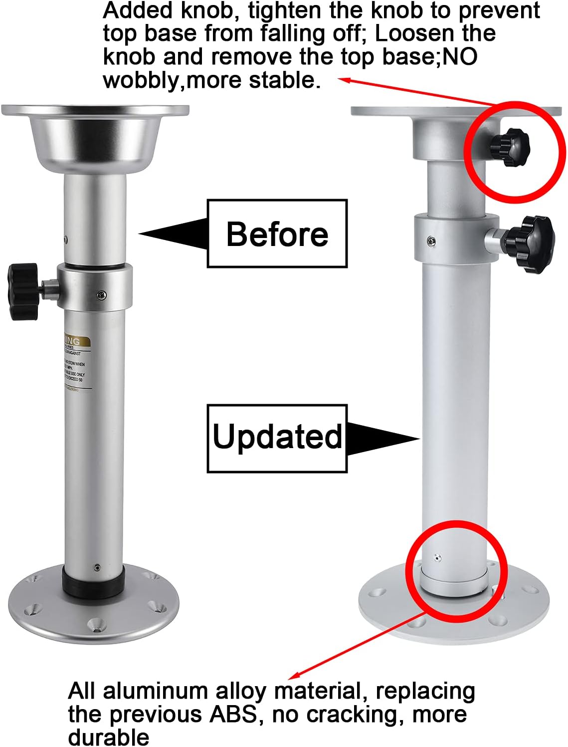 Artilife Table Pedestal Stand, Adjustable Table Pedestal Stand Base for Marine Boat Yacht Caravan Motorhome Workroom Silver,Upgrade and More Stable