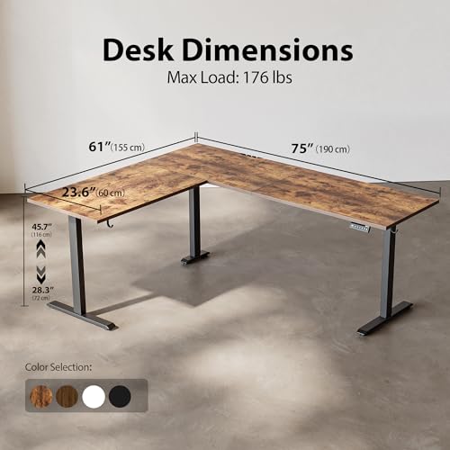 Agilestic L Shaped Electric Standing Desk with 2 Drawers, 63 Inch Ergonomic Adjustable Height Desk with Storage, Corner Desk Sit Stand up Computer Table for Work Office Home, Rustic Brown