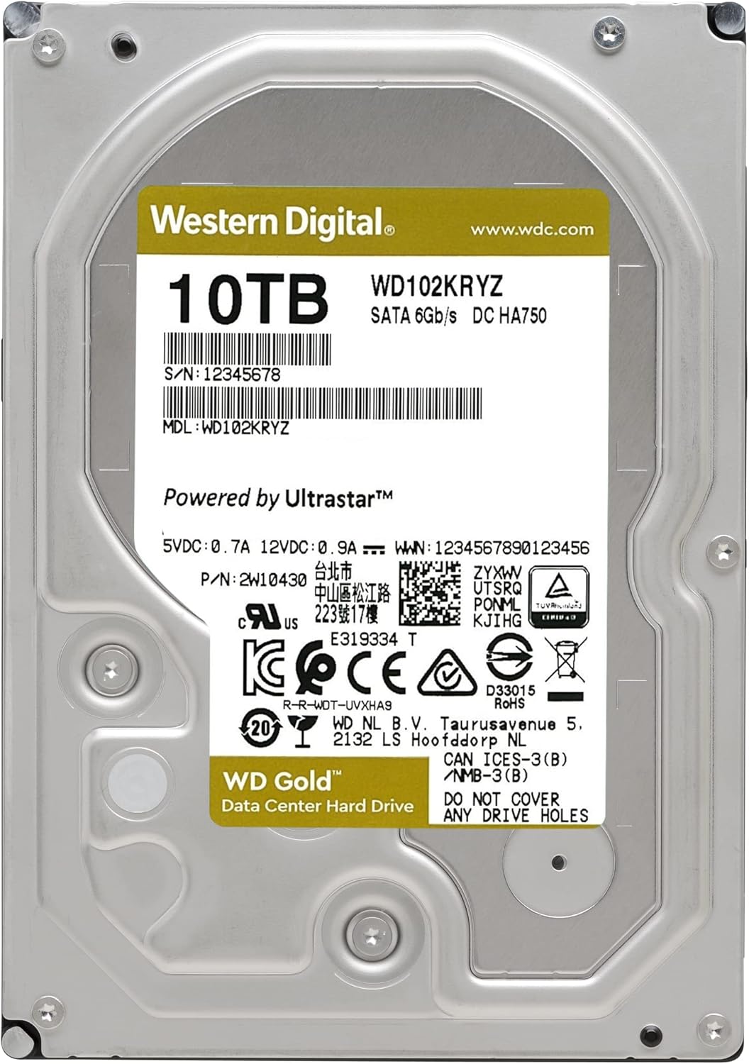 Western Digital 8TB WD Gold Enterprise Class Internal Hard Drive - 7200 RPM Class, SATA 6 Gb/s, 256 MB Cache, 3.5 - WD8004FRYZ