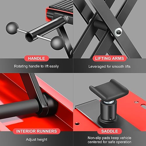 DNA MOTORING Motorcycle Lift Table 1000lbs Capacity Motorcycle Support Stand L 86.2in x W 22in Motorcycle Lift Jack Lifting Range 7.2-30.3in Black TOOLS-00780