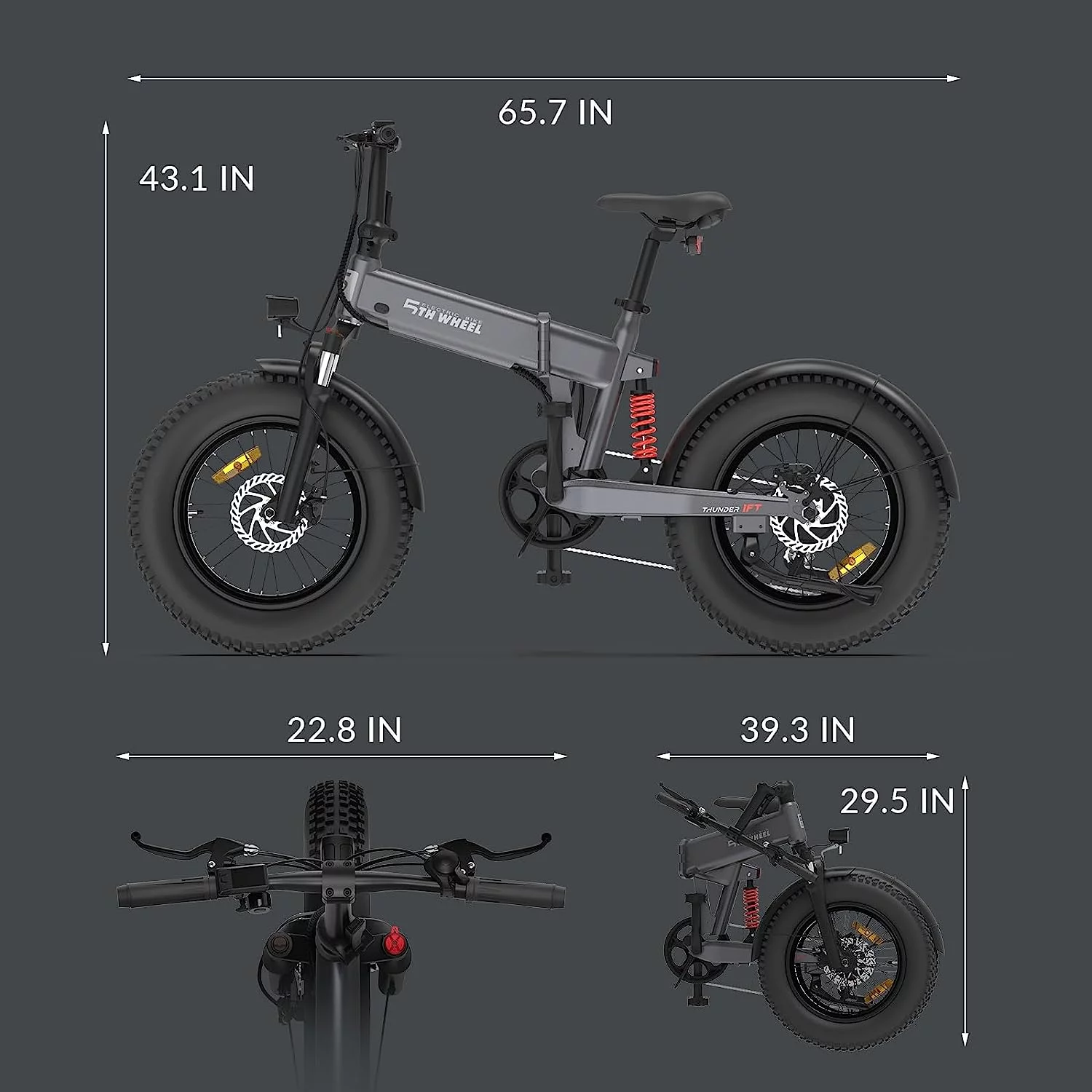5TH WHEEL Thunder 1FT 20" Fat Tire Electric Bike, 48V 10.5Ah Removable Battery, 500W Motor Foldable Ebike with Dual Shock Absorbe, Shimano 6 Speed City Commuter Electric Bicycle for Adults