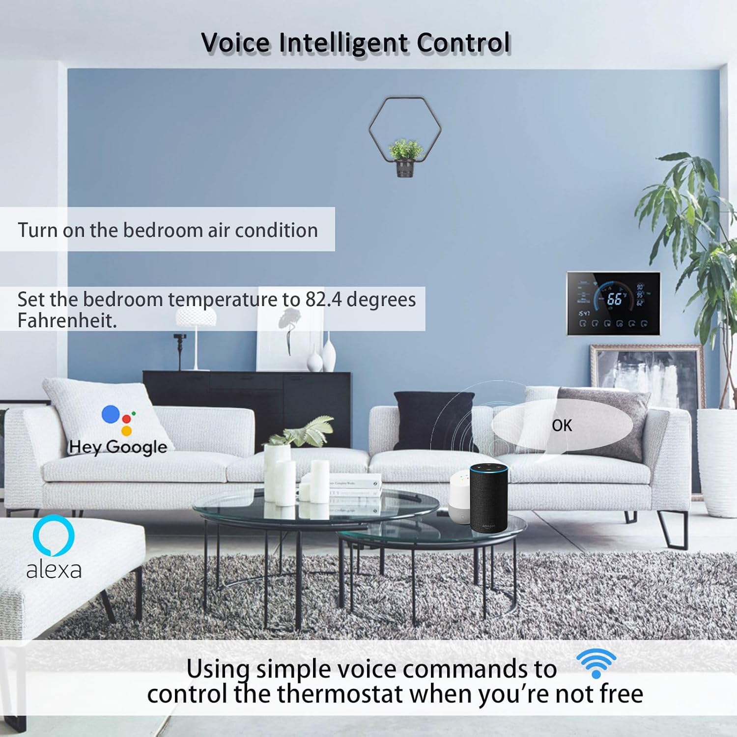 Smart Thermostats for Home, Digital Thermostat with App, WiFi Thermostats for Home, C-Wire Adapter Included, App Thermostat, LCD Color Screen, Voice Control, Energy Efficient, Easy DIY()