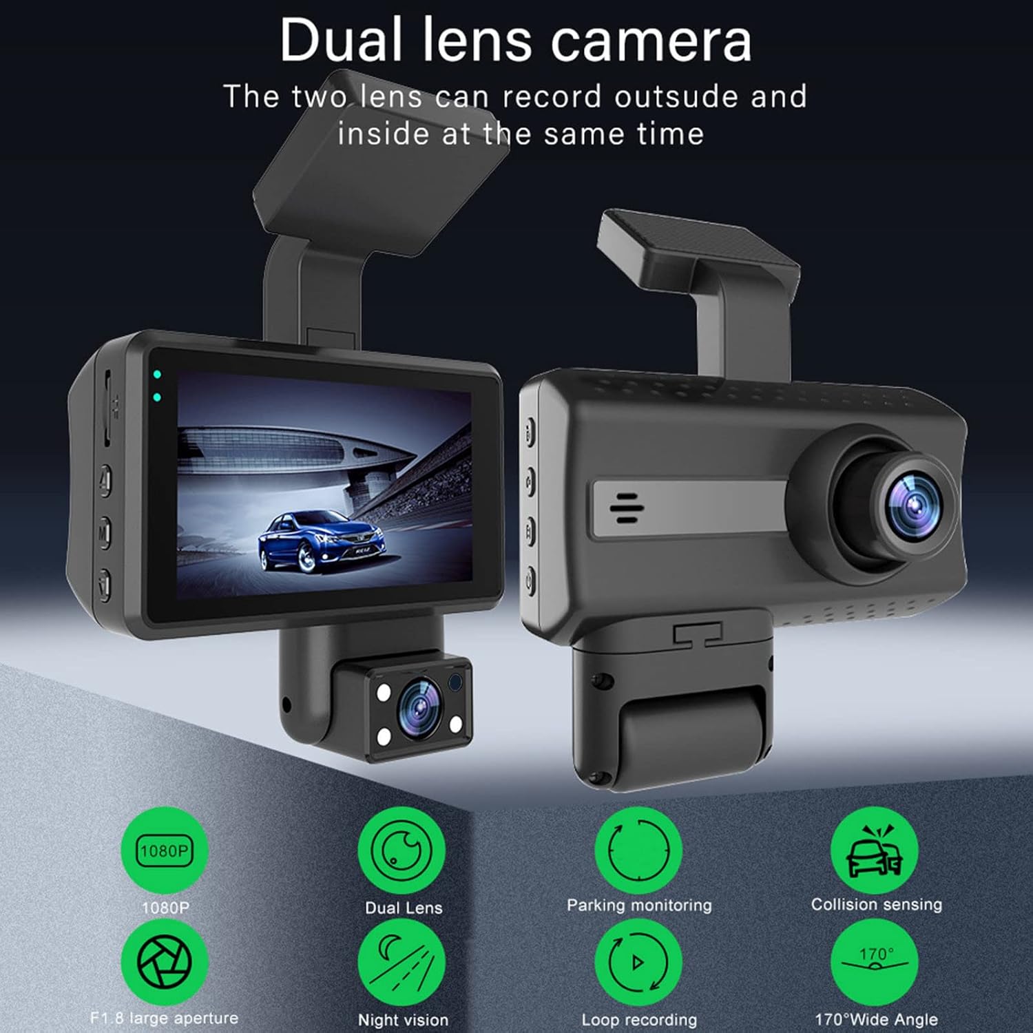 DVR Wireless Dash Cam Front and Rear, 1080P FHD Car Recorders, Super Night Vision Car Dashboard Camera Built in G-Sensor, 170° Wide Angle Loop Recording 24h Parking Dashcam Prime Discount Deals