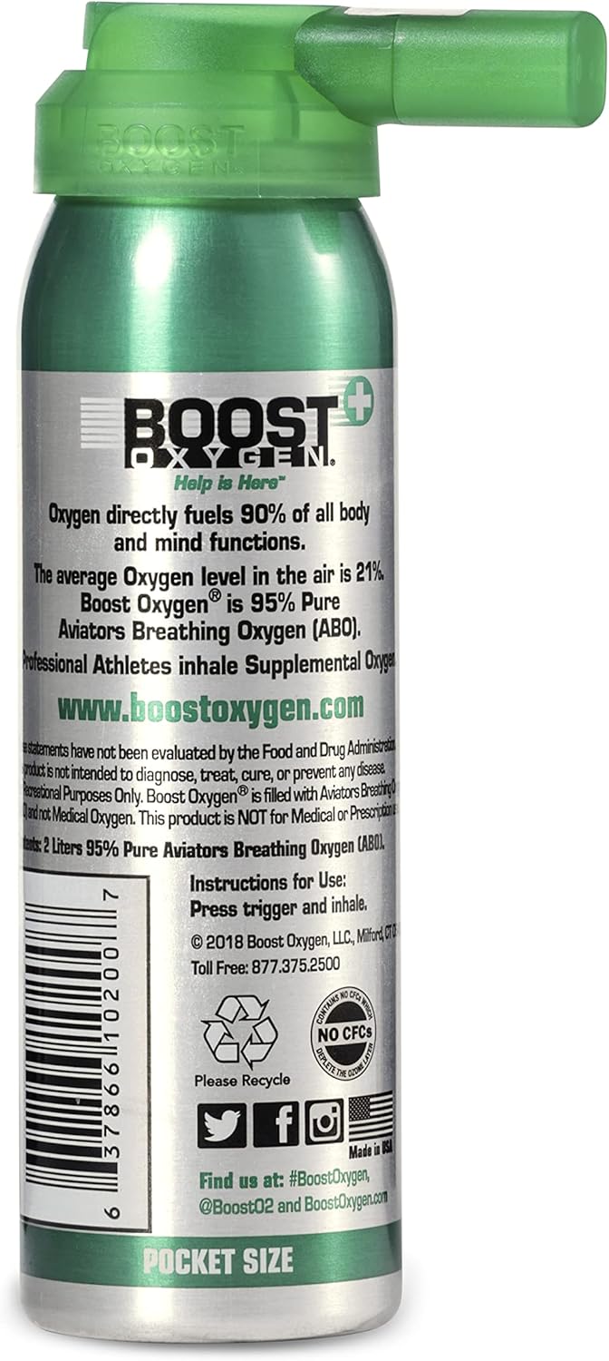 Boost Oxygen Canned 2-Liter Natural Inhaler O2 Oxygen Canister Bottle for High Altitudes, Athletes, and More, Flavorless (7 Pack)
