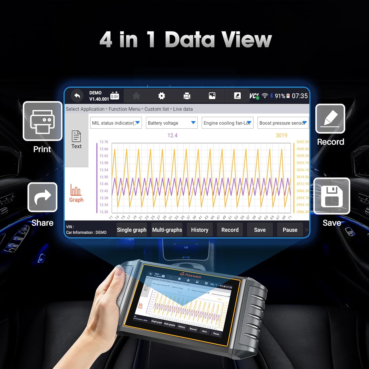 2024 Foxwell Car Code Reader NT706 OBD2 Scanner ABS Airbag Engine Transmission Battery Monitor Scan Tool, 5.5" Android 9.0 Tablet WiFi Upgrade of NT604 Scanner Diagnostic Tool for Cars and Trucks