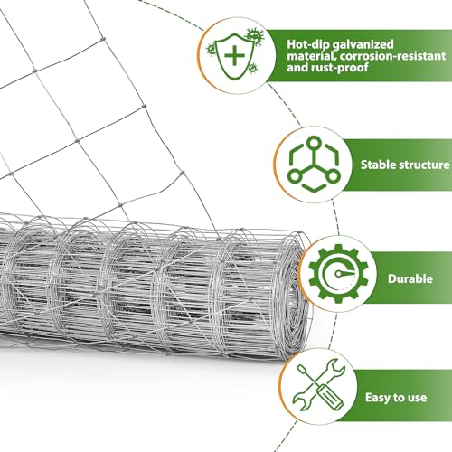 ROOMTEC Farm Wire Fencing 4×164ft Woven Galvanized Cattle Panel Rolls of Heavy Zinc Coating for Cattle, Goat, Livestock