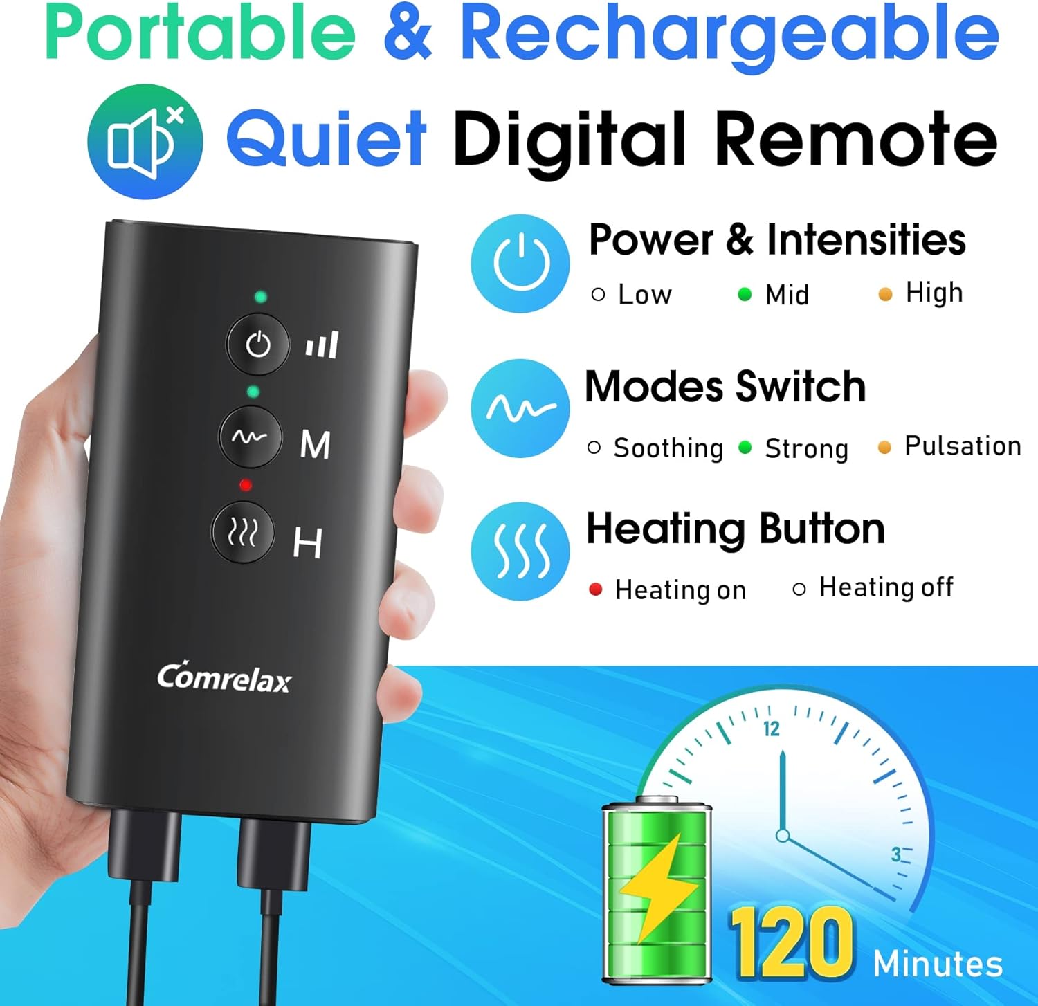 Cordless Leg-Massager for Circulation Air Compression Sequential Device for Muscles Relaxation Pain Relief, Rechargeable & Portable Calf Thigh Massage, Heat Function on Knees with 3 Modes 3 Intensity